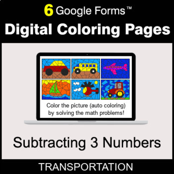 Preview of Subtracting 3 Numbers - Digital Coloring Pages | Google Forms
