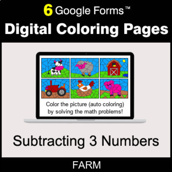 Preview of Subtracting 3 Numbers - Digital Coloring Pages | Google Forms