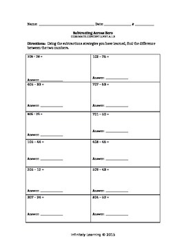 Preview of Subtracting Across Zero