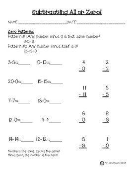 subtracting all or zero worksheet by teaching with mr g tpt