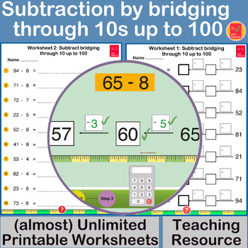 Preview of Subtract by bridging through 10s up to 100