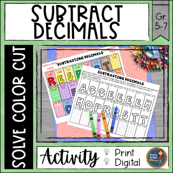 Preview of Subtracting Decimals Activity - Math Solve Color Cut