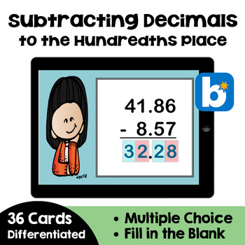 Preview of Subtracting Decimals Boom Cards - Self Correcting Digital Task Cards