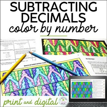 Preview of Subtracting Decimals Color by Number 5th-6th Grade Math Coloring Sheets