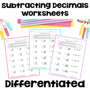 Preview of Subtracting Decimals Worksheets - Differentiated