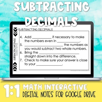 Preview of Subtracting Decimals Digital Notes