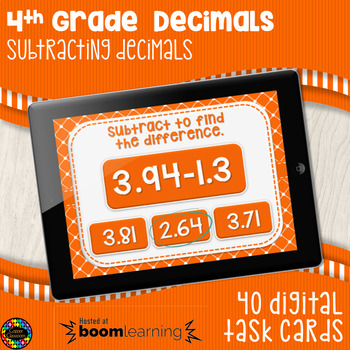 Preview of Subtracting Decimals Digital Task Cards Distance Learning Boom Cards
