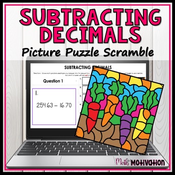 Preview of Subtracting Decimals Garden Themed Picture Scramble