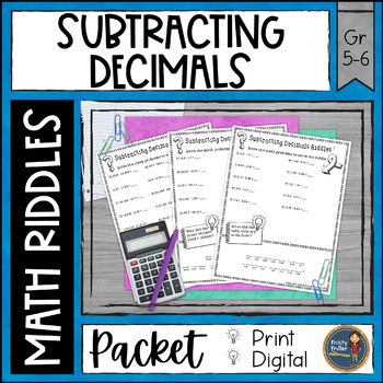 Preview of Subtracting Decimals Math Riddles Worksheets - No Prep - Print and Digital