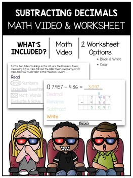Preview of 5.NBT.7: Subtracting Decimals Math Video and Worksheet