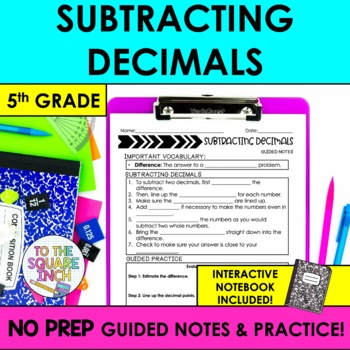 Preview of Subtracting Decimals Notes & Practice | Decimal Subtraction Notes