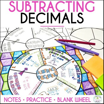 Preview of Subtracting Decimals Guided Notes Doodle Math Wheel