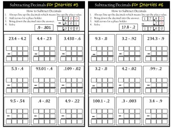 Subtracting Decimals Practice Worksheets- Subtraction | TpT