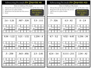 Subtracting Decimals Practice Worksheets- Subtraction | TpT