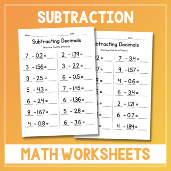 Preview of Subtracting Decimals from Whole Numbers Worksheets - Subtraction Practice