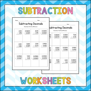 Preview of Subtracting Decimals in Columns - Vertical Subtraction Worksheets - Test Prep