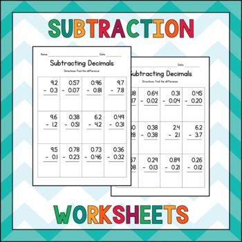 Preview of Subtracting Decimals in Columns Worksheets - Vertical Subtraction Practice
