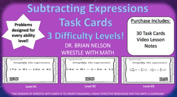 Preview of Subtracting Expressions (30 Task Cards – 3 different levels!)