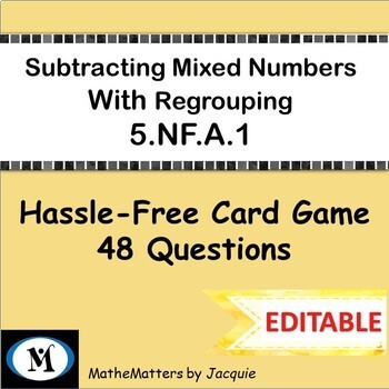 Preview of Subtracting FRACTIONS  {EDITABLE}   48 Questions GAME