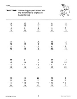 Subtracting Fractions: Sequential Fraction Activities - Post Test ...