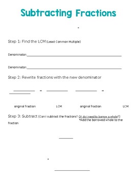 Preview of Subtracting Fractions