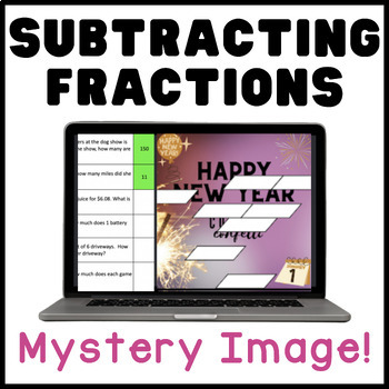 Preview of Subtracting Fractions | Happy New Year Mystery Image | Digital Activity