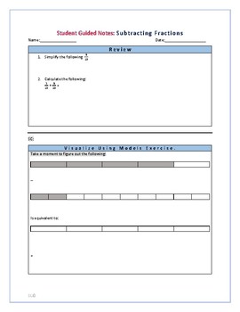 Preview of Subtracting Fractions Lesson Student-Guided Notes  [50 minutes]