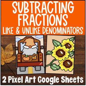 Preview of Subtracting Fractions Like & Unlike Denominators Pixel Art Digital Google Sheets