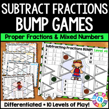 Preview of Subtract Fractions & Mixed Numbers with Like & Unlike Denominators Practice Game