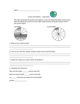 Preview of Subtracting Fractions Pie Task