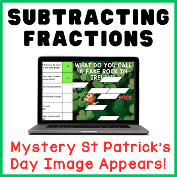 Preview of Subtracting Fractions | St. Patrick's Day | Mystery Image | Digital Activity