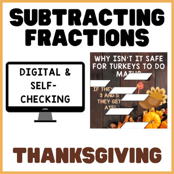 Preview of Subtracting Fractions | Thanksgiving | Math Mystery Digital Activity