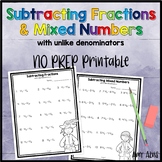 Subtracting Fractions and Numbers with Unlike Denominators