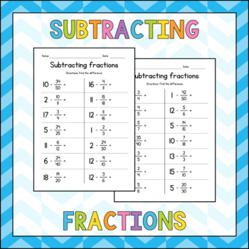 Preview of Subtracting Fractions from Whole Numbers - Subtraction Worksheets - No Prep