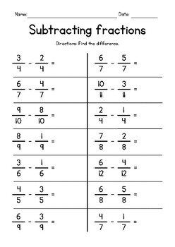 Preview of Subtracting Fractions with Like Denominators FREEBIE