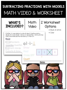 Preview of 4.NF.3: Subtracting Fractions with Models Math Video and Worksheet