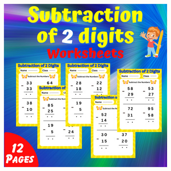 Subtracting From Two Digit Number.. 12 Worksheets for kids. | TPT