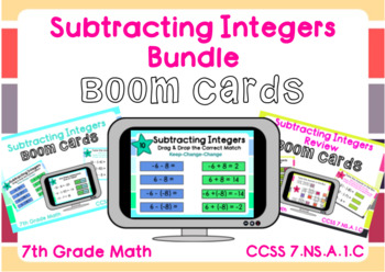 Preview of Subtracting Integers Boom Cards Bundle-Digital Task Cards