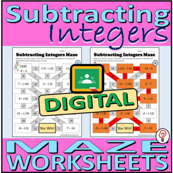 Preview of Subtracting Integers - DIGITAL Maze Worksheets for Google Classroom