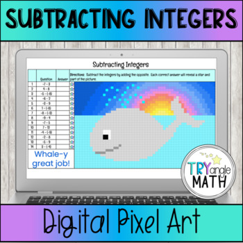 Preview of Subtracting Integers Digital Activity Pixel Art - Whale