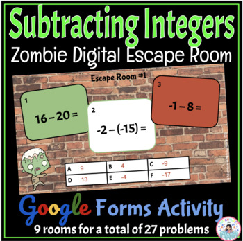 Preview of Subtracting Integers Digital Math Zombie Escape Room - Google