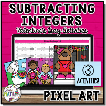 Preview of Subtracting Integers Digital Valentines Mystery Picture Puzzle Pixel Art