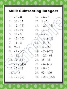 Subtracting Integers Game ~ Subtracting Negative Numbers by Sarah Fichera