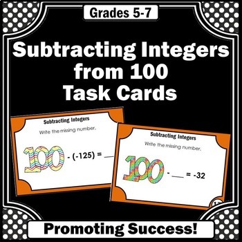 Preview of Subtracting Integer Review 6th Grade Math Centers 100 Days of School Upper Eleme