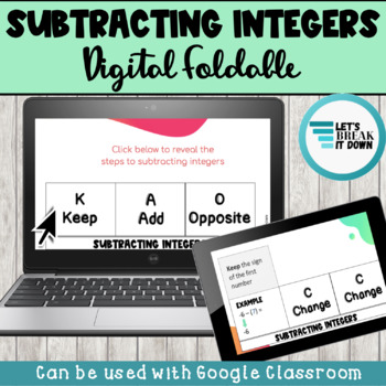 Preview of Subtracting Integers Interactive Digital Foldables Google Classroom