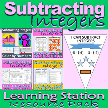 Preview of Subtracting Integers - Learning Station Resource Pack - BUNDLE