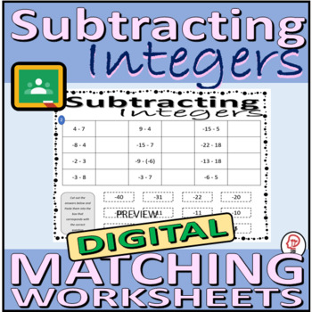 Preview of Subtracting Integers - Matching Activity (drag and drop) 