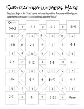 subtracting integers maze by solving in seventh tpt