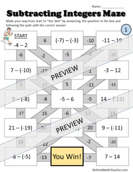 subtracting integers maze worksheets 4 by rethink math