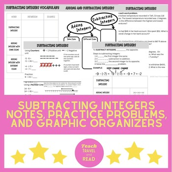 Preview of Subtracting Integers Notes, Practice Problems, and Graphic Organizers